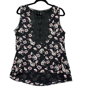 White House Black Market Top Womens Medium Black Floral Lace Bib Tank Sleeveless